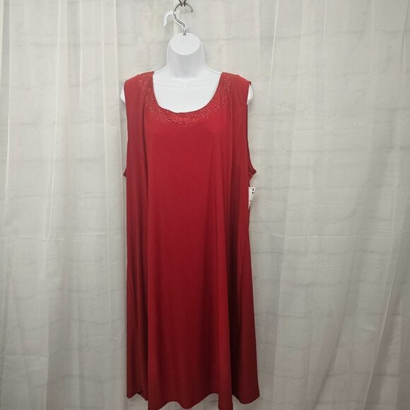 NWT R&M Richards Red Glittery Sheer Formal Romantic Mature Dress and Jacket 22W - Picture 2 of 16